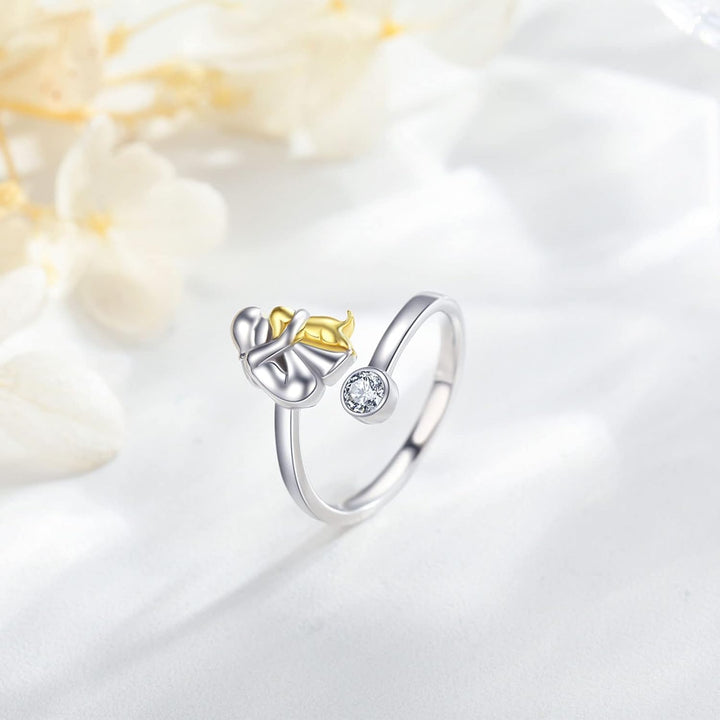 טבעת כלב מתכווננת מכסף – טבעת בעבודת יד לנשים