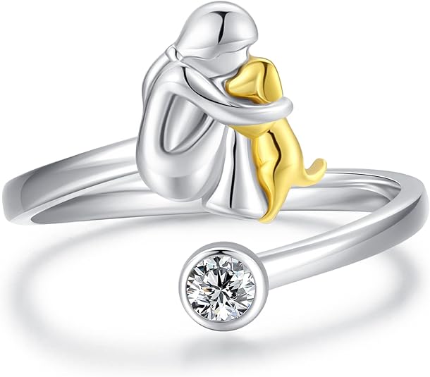 טבעת כלב מתכווננת מכסף – טבעת בעבודת יד לנשים