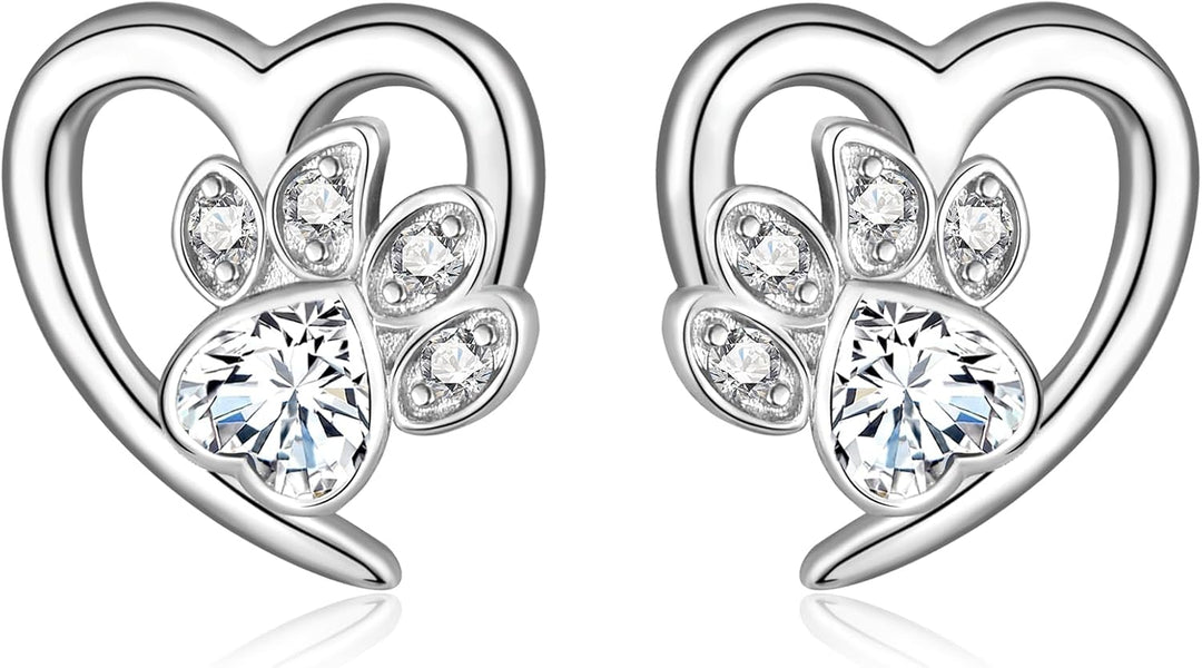 עגילי סימני רגליים ולב – תכשיטי חובבי חיות