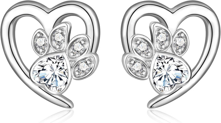 עגילי סימני רגליים ולב – תכשיטי חובבי חיות