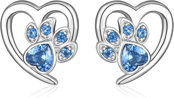 עגילי סימני רגליים ולב – תכשיטי חובבי חיות