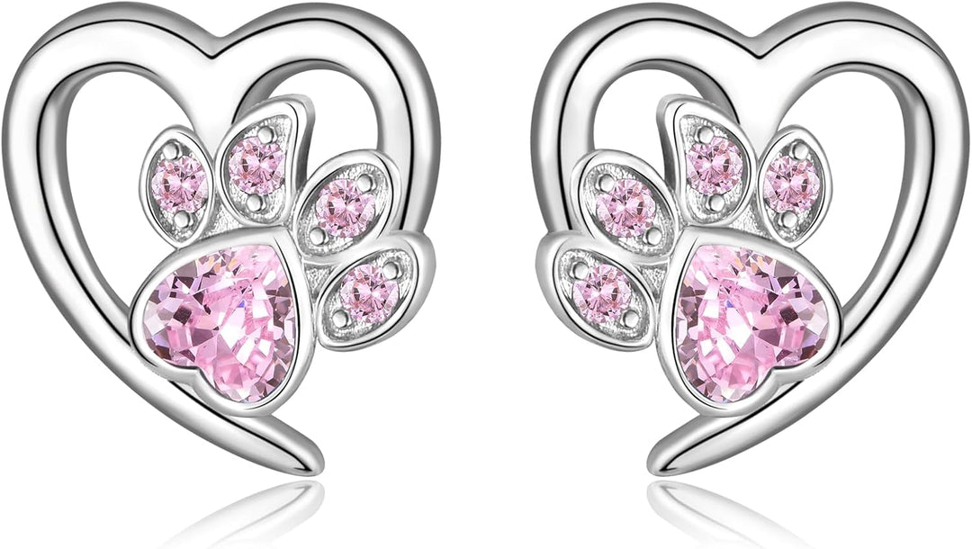 עגילי סימני רגליים ולב – תכשיטי חובבי חיות