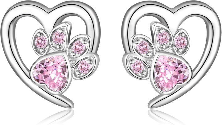 עגילי סימני רגליים ולב – תכשיטי חובבי חיות