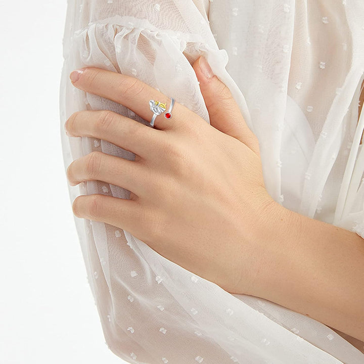 טבעת כלב מתכווננת עם דמות ילדה ממתכת כסף