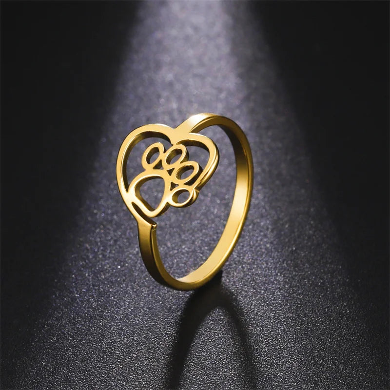 טבעת טביעת לב ממתכת אל חלד לאוהבי חיות