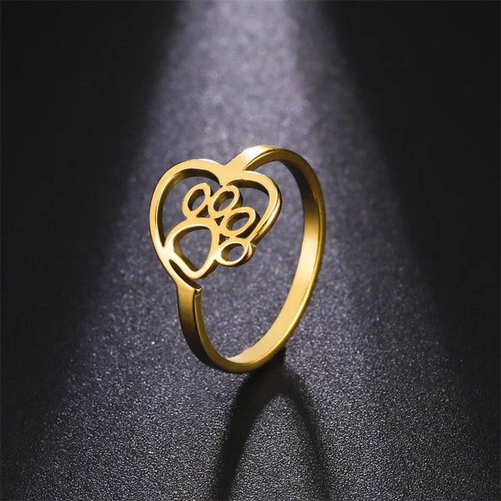 טבעת טביעת לב ממתכת אל חלד לאוהבי חיות