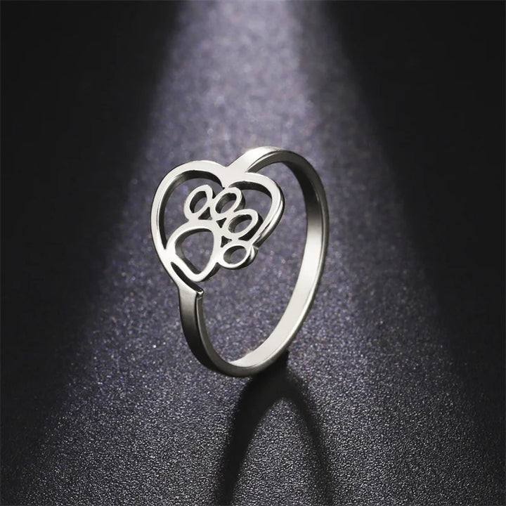 טבעת טביעת לב ממתכת אל חלד לאוהבי חיות